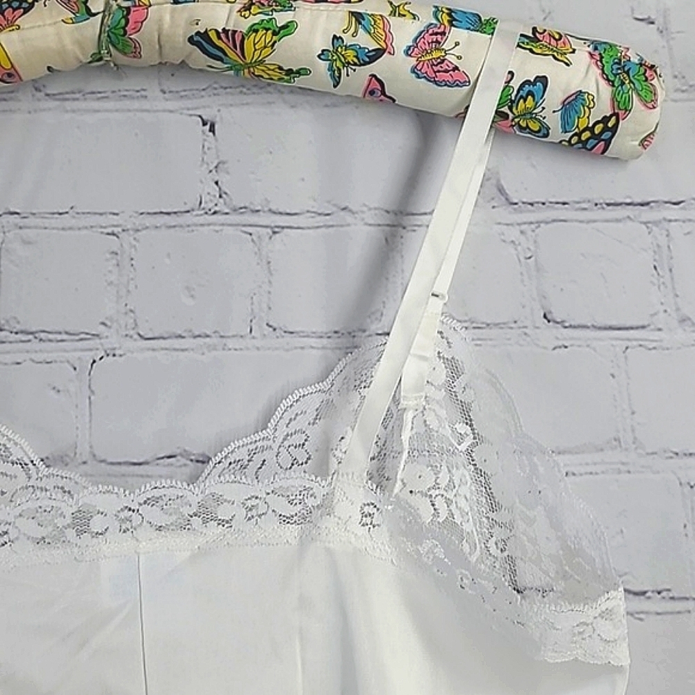 🆕️NWT Vintage 90s White Satin Floral Lace USA Made Adjustable Straps Tank Top S - Picture 10 of 15
